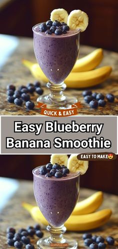 Easy Blueberry Banana Smoothie - Only 4 Ingredients! #smoothies #smoothierecipes #smoothie #healthyrecipes #healthyrecipes Blueberry Banana Oatmeal Smoothie, Gerd Smoothie Recipes, Veg Smoothie Recipes, Smoothies With Frozen Fruit, Blueberry And Strawberry Smoothie, Blueberry Smoothie Recipe Healthy, Blueberry Oatmeal Smoothie, Blueberry Banana Smoothie Recipe, Banana Smoothie Recipe Easy