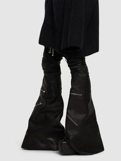 Leather upper. Pull on. Back zip details Rick Owens Pentagram Boots, Rick Owens Moncler Boots, Rick Owens Leather Pants, Rick Owens Tractor Boots, Luxury Black Moto Boots With Lace-up Fastening, Rick Owens Men, Black Leather Boots, On Back, Rick Owens