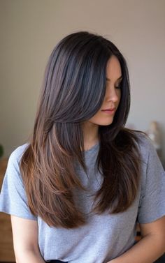 Elevate your style with these 15 gorgeous straight hairstyles. Perfect for work or a night out, these looks will keep you polished and chic. Straight Long Layered Haircuts, Long Brunette Hair Straight Haircuts, Long Brunette Hair With Layers Straight, Haircut Styles For Straight Hair, Haïr Cut Long Hair Straight, Low Maintenance Haircut Long Straight, Straight Hair Haircut Ideas, Long Layers Haircut Straight Hair, Good Haircuts For Straight Hair