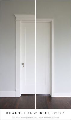 an empty room with two doors and the words beautiful or boring?