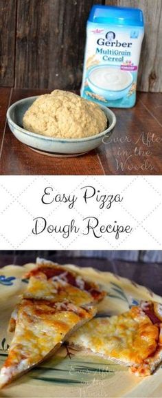 easy pizza dough recipe with cheese and pepperoni on it, next to a bowl of oatmeal