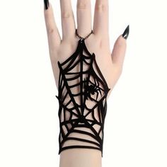 Gothic Spider Web Fingerless Glove Happy Halloween Black Velvet Punk Bracelet For Cosplay And Halloween Costume Accessory Only 1 Available One Size 2-3 Day Priority Mail Shipping Usps Fingerless Fishnet Gloves, Spiderweb Accessories, Fishnet Gloves, Velvet Glove, Unique Backpacks, Hand Accessories, Black Spider, Halloween Costume Accessories, Gothic Halloween