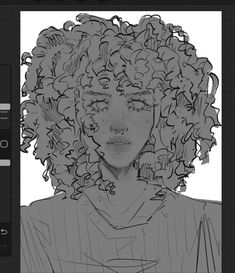 an image of a person with curly hair in the style of sketching on paper