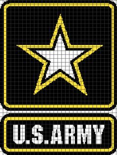 the u s army cross stitch pattern is shown in yellow and black with a star on it