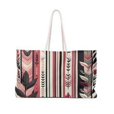 Our oversized "Rose Floral Harvest Stripe" Weekender Tote is perfect for your weekend at the beach or in town. The wide-mouthed, durable bag holds a generous amount of personal items and is easily held by its thick rope handles. .: One size: 24" x13" (60.9 cm x 33 cm) .: 100% Spun Polyester .: T-bottom .: Cream sheeting interior lining Size tolerance 0.75" (1.9 cm)) .: Assembled in the USA from globally sourced parts Image by SouthHavenMarket. Pink Canvas Bag For Beach Travel, Casual Pink Beach Bag With Large Capacity, Casual Pink Rectangular Travel Bag, Trendy Pink Canvas Beach Bag, Trendy Pink Canvas Bag For The Beach, Pink Large Capacity Weekender Shoulder Bag, Casual Large Capacity Pink Beach Bag, Large Capacity Pink Weekender Shoulder Bag, Large Capacity Pink Shoulder Weekender Bag