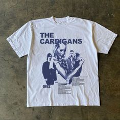 vintage thrifted 90s grunge indie pop band tshirt tee white aesthetic outfit inspo 90s Tshirt Design Graphic Tees, Vintage Band Tshirt, Music Merch Design, Band Tshirt Aesthetic, Band T Shirt Design, Diy Band Tee, 90s Tshirt Design, The Cardigans Band, Band Merch Design