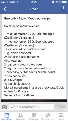 an iphone screen showing the recipe list for brunch stew - crock pot recipe