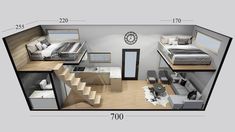 the floor plan for a tiny house with stairs