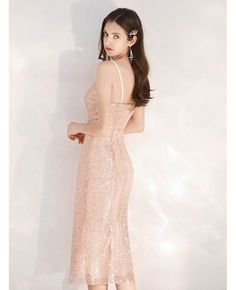 Shop Sexy Sparkly Sequin Tea Length Party Dress With Slit online. All instock with free shipping. Pro since 2009. Tea Length, Lovely Dresses, Backless Dress Formal, Party Dresses, Gorgeous Dresses, I Dress, Mermaid Formal Dress, Beautiful Dresses, Wedding Gowns