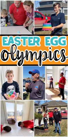 an easter egg olympics collage with pictures of people and children