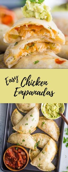 easy chicken empanadas with salsa and guacamole on the side