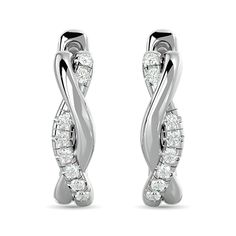 This pair of Twisted Hoop earrings is a brilliant embodiment of a puristic style with a twist. Each earring consists of two elegantly curving lines intertwined with each other, one sparkling with the bright brilliance of gleaming 10k White Gold 0.20 ct. tw. of diamonds, Clarity: I2-I3, Color G-H. This Infinity Fancy Hoops is set in micro-prong setting. Combining timeless appeal with a modern touch, these earrings are a great choice to embellish your everyday outfit!   PRODUCT INFORMATION Metal Content: 10K Metal Color: White Gold  Style: Infinity Hoops STONE INFORMATIONStone Type: DiamondNumber of Stones: 16Shape: RoundColor: G - HClarity: I2 - I3Carat Weight: 0.20 CTWSetting: Micro-prong Infinity Hoop, Twisted Hoop Earrings, Earring Crafts, Hip Hop Jewelry, Diamond Hoop Earrings, Everyday Outfit, Charm Gift, Diamond Clarity, Gold Hoop Earrings