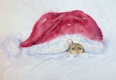 a painting of a mouse wearing a santa hat