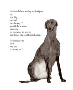 a drawing of a dog sitting in front of a poem written by someone to stop and say