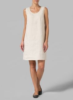 Linen Sleeveless Slip-on Dress Classic V-neck Mini Dress For Daywear, Classic V-neck Summer Dress, Classic Formal Sleeveless Summer Dress, Elegant H-line Sleeveless Summer Dress, Classic Midi Length Dress, Classic Midi Length Mini Dress For Daywear, Classic Beige Knee-length Dress, Classic H-line Dresses, Classic Summer Formal Dress