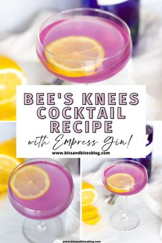 This Bee's Knees cocktail is such a simple gin cocktail recipe. Plus, making these drinks with Empress Gin results in this beautiful lavender color. Making it such a perfect spring cocktail recipe for a party! Bees Knees Cocktail Gin, Sapphire Gin Cocktails, Empress Gin Lavender Cocktail, Drinks With Empress Gin, Gin And Lavender Cocktail, Purple Gin Drink, Lavender Bees Knees Cocktail, Empress Gin Drinks, Bee Knees Cocktail