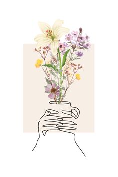 a drawing of a vase with flowers in it