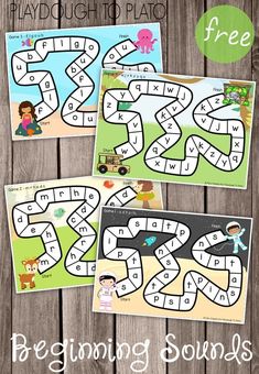 three printable games for children to play with the words beginning sounds and an image of a