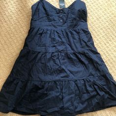 Navy Blue Dress From Hollister! Never Worn Still Has Tags On It Casual Navy Mini Dress Knee-length, Navy Ruffled Mini Dress, Navy Knee-length Mini Dress For Summer, Casual Navy Mini Dress, Navy Mini Dress For Summer, Navy Fitted Cotton Mini Dress, Navy Cotton Mini Length Dresses, Navy Mini Dress For Spring, Navy Mini Length Spring Dresses