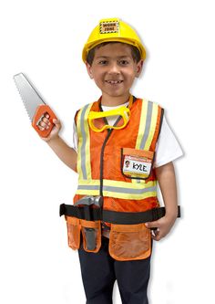 Melissa and Doug Construction Worker Role Play Costume Set 3 to 6 years old [Home Decor]- Olde Church Emporium Construction Worker Costume Ideas, Construction Costume, Role Play Costume, Melissa And Doug, Safety Goggles, Steel Toe Boots, Engagement Photos Fall, Tool Belt, Reflective Material