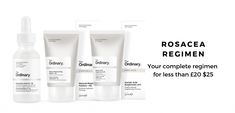 The Ordinary Regimen for Rosacea.  These are the products Deciem recommend for people who suffer with Rosacea. Sensitive Skincare, Acne Treatment Overnight, Back Acne Treatment