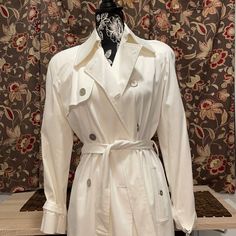 Brand New With Tags Super Stylish Jones New York White Trenchcoat Size Small From Macy’s New York Rain, Khaki Trench, Green Trench Coat, Khaki Trench Coat, Brown Trench Coat, Solid Hoodie, Spring Long-sleeved Raincoat With Button Closure, Wool Trench Coat, Trench Jacket