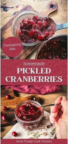 homemade pickled cranberry sauce in a glass bowl