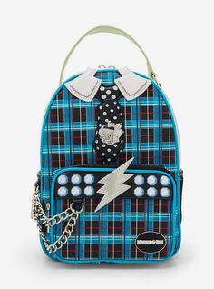 Monster High Frankie Stein Mini Backpack | Hot Topic Frankenstein Monster High, Black Plaid Outfit, Monster High Collection, Monster High Frankie Stein, Monster High Frankie, Frankie Stein, Polka Dot Tie, Plaid Outfits, Backpack Brands