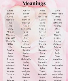 a baby's name and its meanings on a pink background with the names of their babies