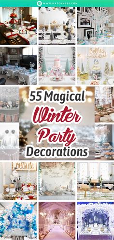 a collage of different winter party decorations