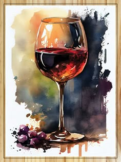 a watercolor painting of a glass of wine