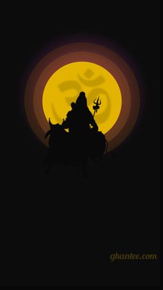 the silhouette of a person on a horse in front of a full moon with an arrow