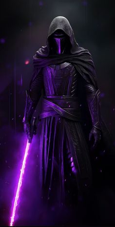 a character from star wars the old republic standing in front of a purple background with lights