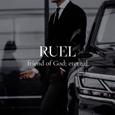 a man standing next to a car with the words ruel friend of god external