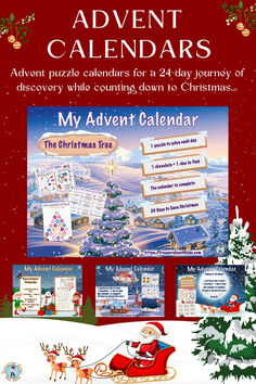 a christmas calendar with santa claus and his sleigh