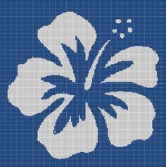 a blue and white cross stitch pattern with a flower