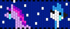 an image of a pixellated pony with blue and pink colors