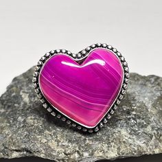 Pink Botswana Agate Heart Ring Size 7 Hand Crafted Treated Stone 925 Sterling Silver Overlay Vintage Dotted Oxidized Style Setting New Pink Botswana Agate, Botswana Agate, Botswana, Womens Jewelry Rings, Fashion Set, Handcrafted Jewelry, Jewelry Crafts, Beautiful Jewelry, Heart Ring