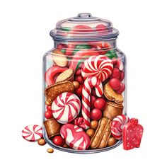 a glass jar filled with candy and candies