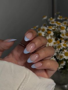 32+ Simple & Cute Spring Nails With A Fresh Vibe for 2024 Spring Nails 2024 Trends French, Simple Almond Acrylic Nails, Pastel Blue Nails, Blue Prom Nails, Ladybug Nails, Almond Acrylic, Blue French Tips, Light Blue Nails