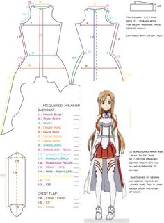 an anime character's dress pattern with measurements and instructions to make it look like she is