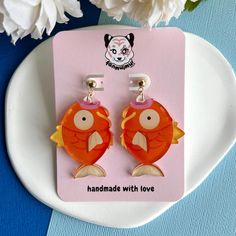 Magic Fish Acrylic Earrings - Etsy Hand Made Earings, Acrylic Earrings Laser Cut, Fish Acrylic, Shrinky Dink Earrings, 3d Printed Earrings, Pride Earrings, Funny Earrings, Statement Earring, Laser Cut Acrylic