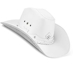 Zalupe Genuine Leather Hat Brim: 2.95 inches Crown: 4.33 inches Material: Genuine High Quality Bovine Leather Handmade in: Brazil - FOR HELP IN SIZE SELECTION, SEE THE SIZE CHART - Pull On closure - Hand Wash Only - Handmade in Brazil with high quality comfortable, durable leather, for cowboy themed party and as a gift. Our western hats for men and women are multipopuse used as fashion and to save yourself from weather. - Curved flaps with inner wire which always maintain their shape. - Western White Cow Girl Hat, White Cowgirl Hats, Wallen Outfit, Southern Fits, Bride Cowgirl Hat, Bride Cowboy Hat, Cowboy Hat White, White Cowgirl Hat, Female Cowboy