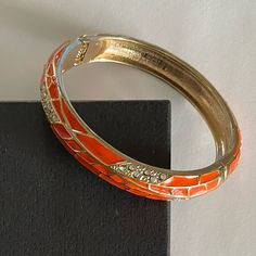 Fun And Lovely Nwot Hinged Bangle Bracelet. Orange Enamel And Goldtone With Clear Rhinestones. Wear Alone Or Stack With Other Bangles, Bracelets, Watches. Perfect When You Want To Add A Pop Of Color! Bohemian. Gifts. Avant-Garde. From Smoke Free Dog Friendly Home. Elegant Orange Metal Bracelets, Elegant Orange Metal Bracelet, Orange Bangle Bracelets For Party, Bangles Bracelets, Free Dogs, Hinged Bangle, Orange Gold, Clear Rhinestones, Dog Friendly