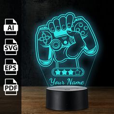 an image of a personalized lamp with a hand holding a video game controller on it