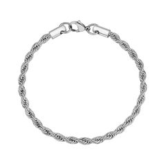 This well-crafted womens rope chain bracelet is the perfect accessory for finishing your look. The stainless steel is low maintenance, with no need to mess with harsh chemicals in order to fight tarnish. It also includes a robust stainless steel clasp that will hold up to your active lifestyle. Silver Rope Bracelet, Human History, Rope Design, Simple Elegant, Precious Jewelry, Steel Jewelry, Rope Chain, Active Lifestyle, Style Outfits