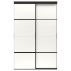 a white and black sliding door on a white background, with four squares in the middle