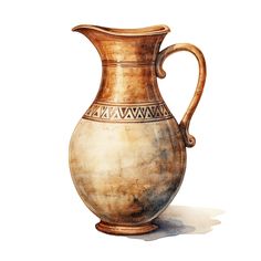 a painting of a brown vase on a white background with watercolors in it