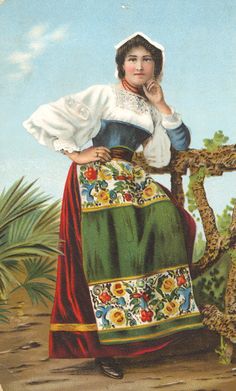 Italian folk costume #costume #italy Spanish Woman, Historical Fashion