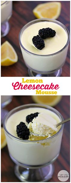 lemon cheesecake mousse with blackberries on top